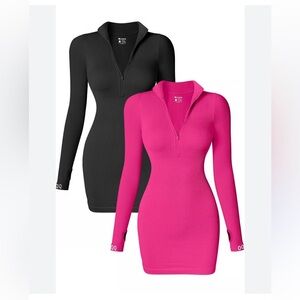 Vibrant Pink Ribbed Knit body con dress size small new